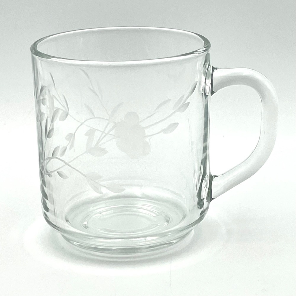 Princess House Heritage Crystal Clear Etched Glass Coffee Mug Luminarc France